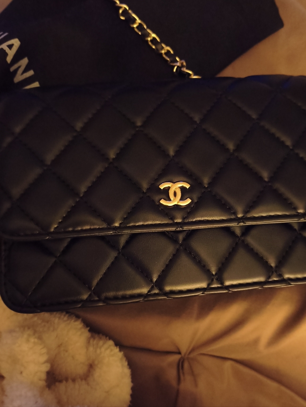 CHANEL (Not Authenticated) Cavier Black Wallet With Chain circa 2021